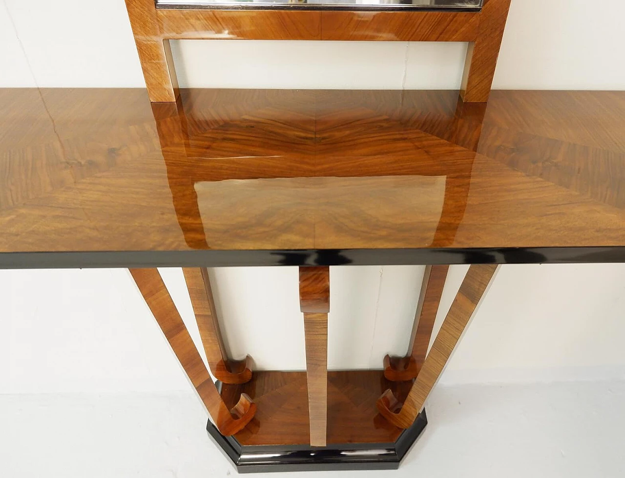Italian Art Deco console table and mirror, walnut 1091172