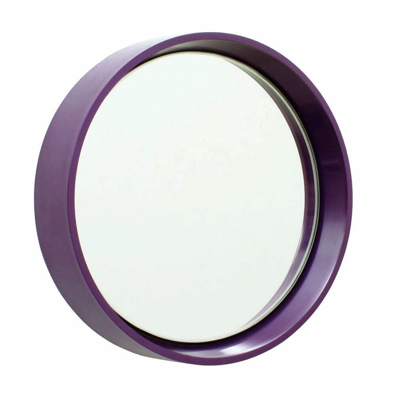 Piccolo specchio tondo con cornice viola, anni '70 1091255