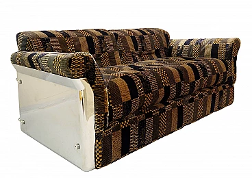 Two-seater sofa by Vittorio Introini for Saporiti, Brown velvet and chrome metal, 1969