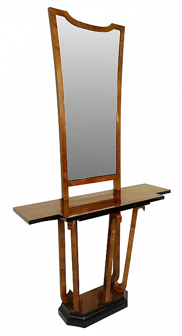 Consolle Art Déco italiana e specchio, noce