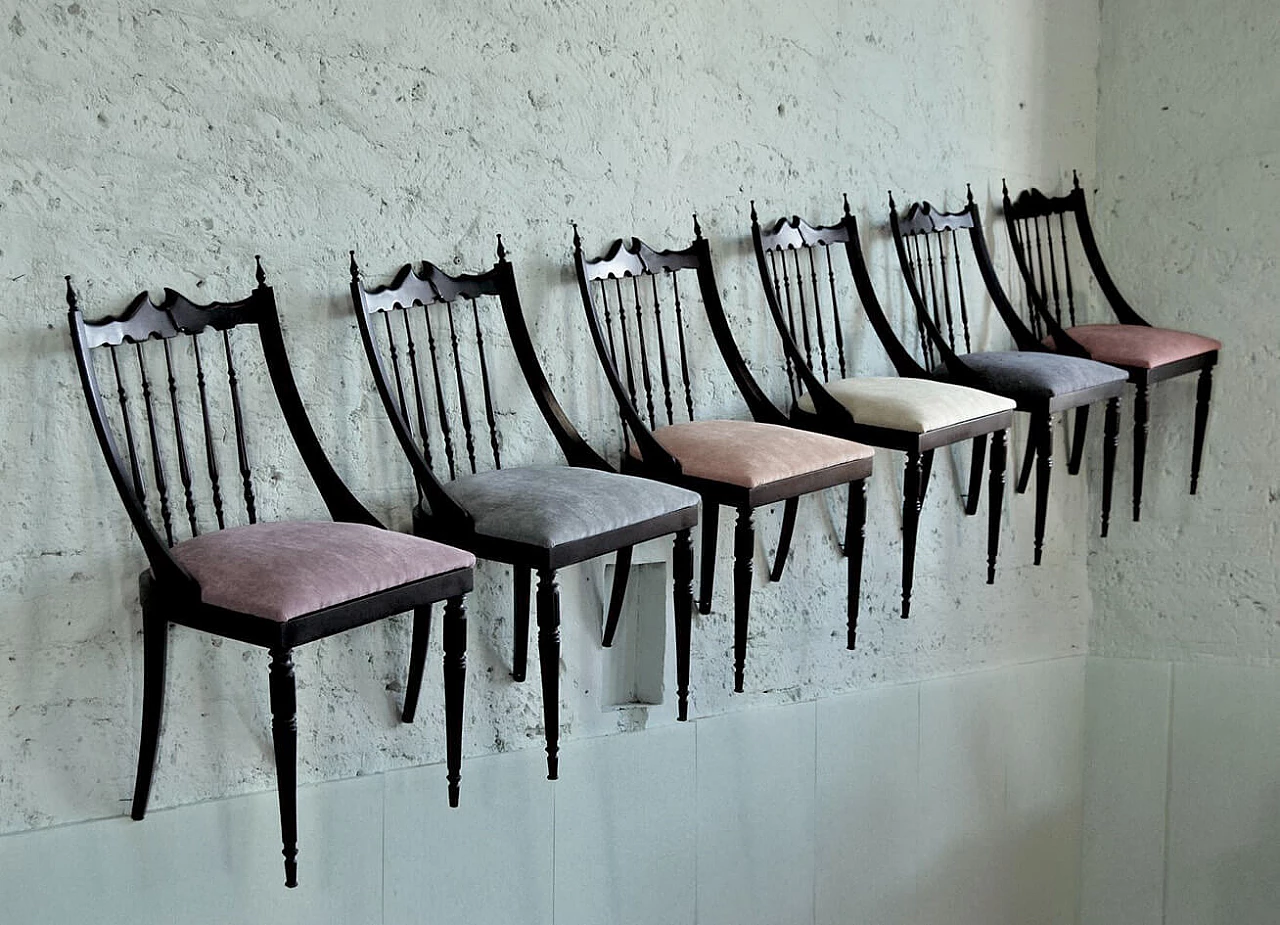 6 sedie in legno nere, anni '60 1091724