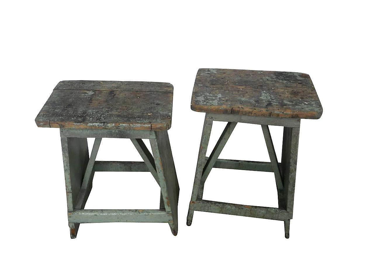 Coppia di sgabelli quadrati in legno, anni '60 1091794