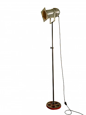 Italian cinema standing light in aluminium and cast iron, 60s