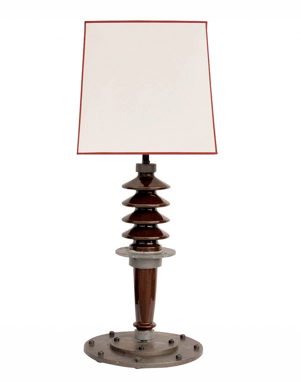 Lampada realizzata con isolatore in ceramica rosso, anni '50 1092024