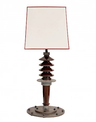Lampada realizzata con isolatore in ceramica rosso, anni '50