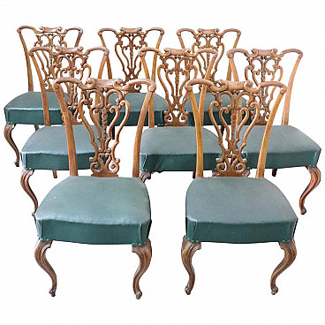 8 Art Nouveau walnut chairs, 10s