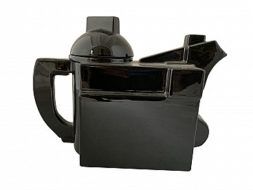 Modernist teapot in black glazed ceramic by Kazimir Malevich for Cleto Munari, 2000