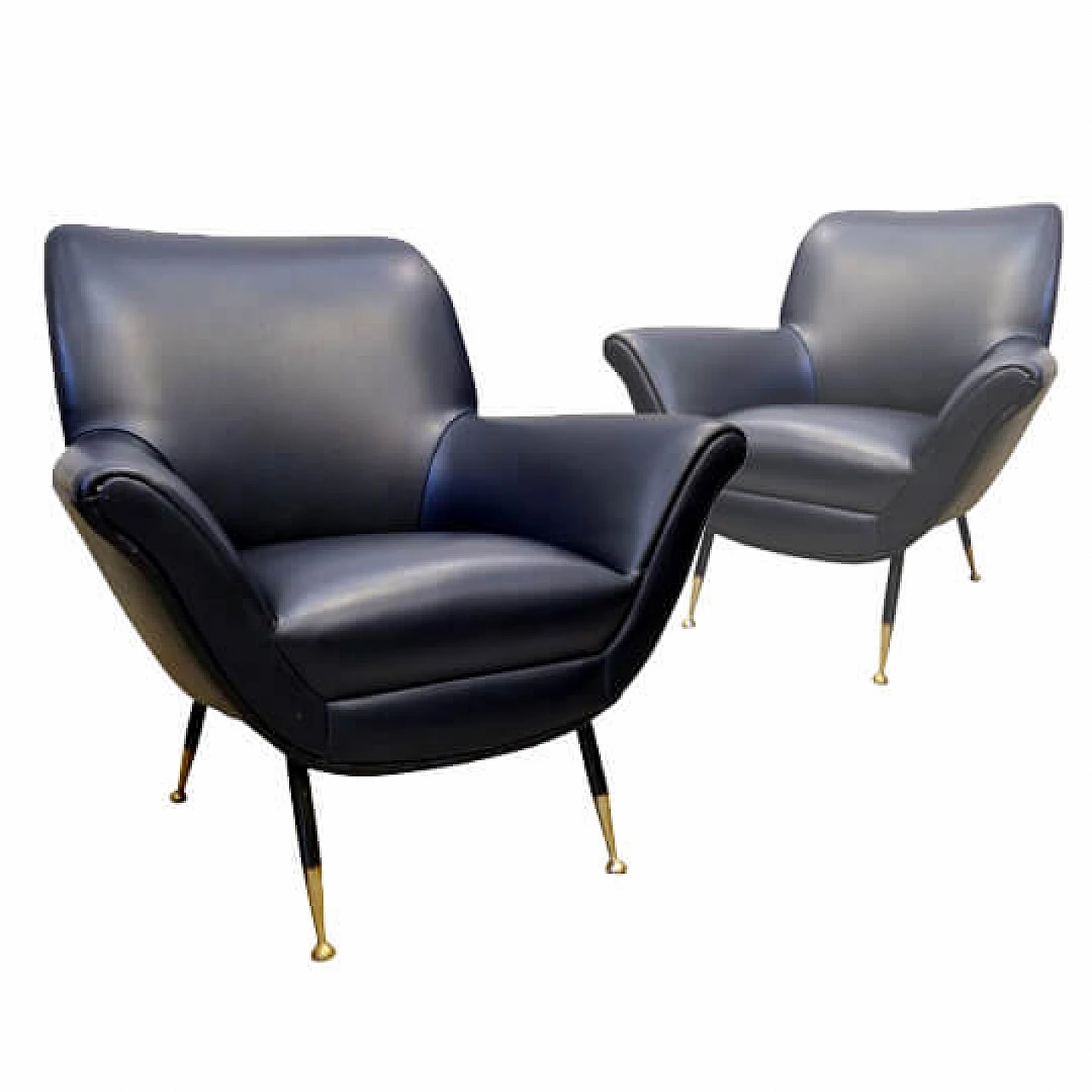 Pair of dark blue skai armchairs, 1950's 1093639