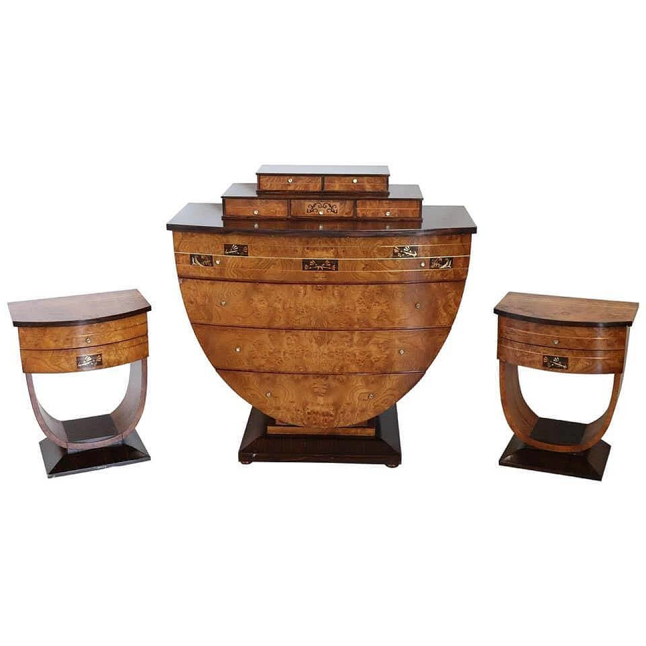 Comò e coppia di comodini in stile Art Déco, firmato Carpanelli 1093773