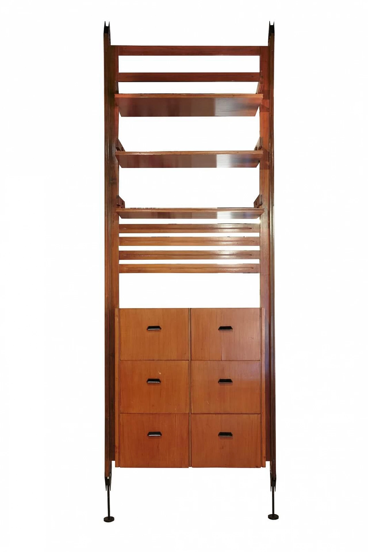 Bookcase with wooden frame and brass details, Italian manufacture, 1950s 1093824