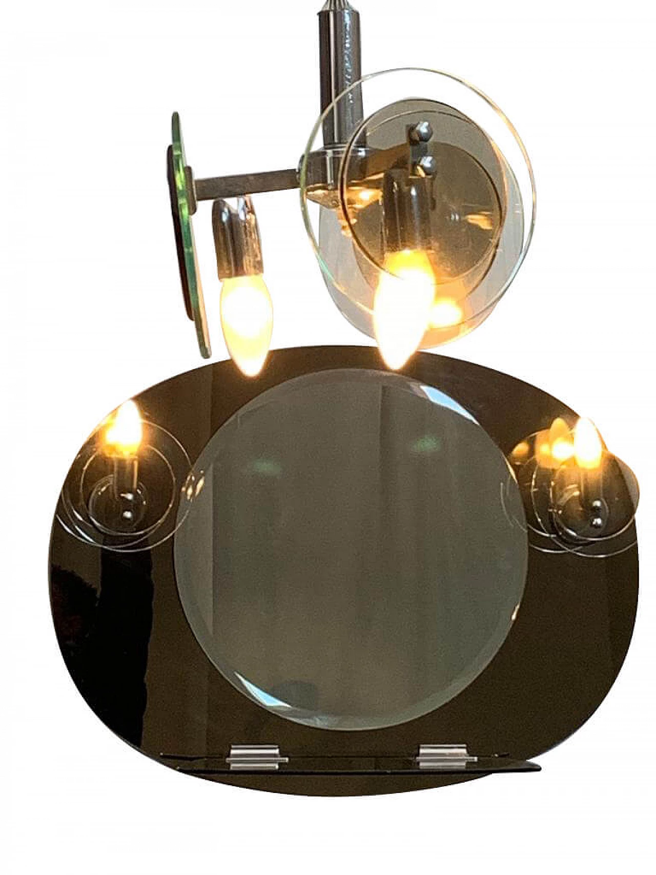Mirror and bathroom lamp in smoked glass, 70's 1094128