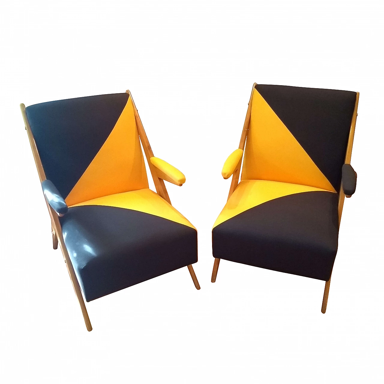 Pair of two-tone beechwood armchairs, 1950s 1094200