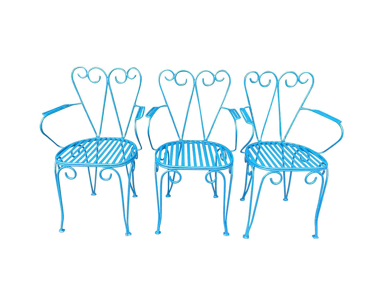 3 Blue iron garden chairs, 50s 1094376