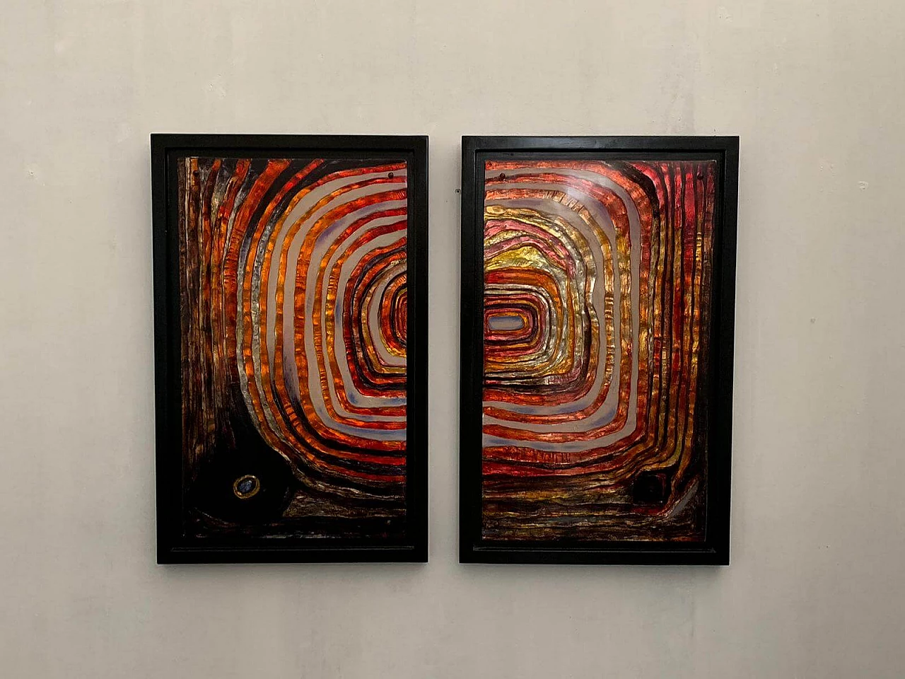 Pair of vintage multicolored resin panels, 70's 1094948