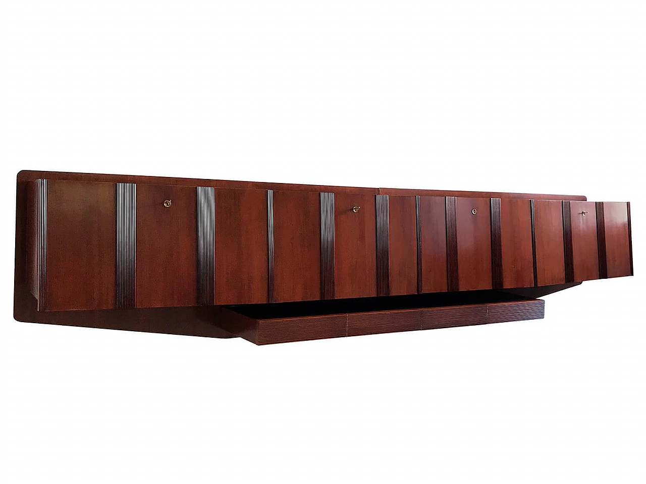 Wall mounted sideboard in walnut, in the style of Paolo Buffa, 50s 1095099