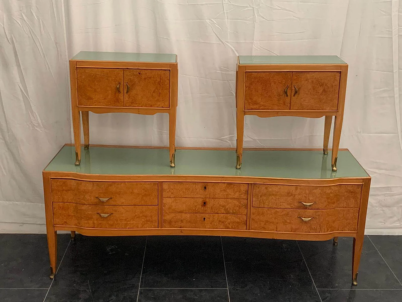 Chest of drawers and pair of nightstands by Saffa Milano, 1950s 1095178