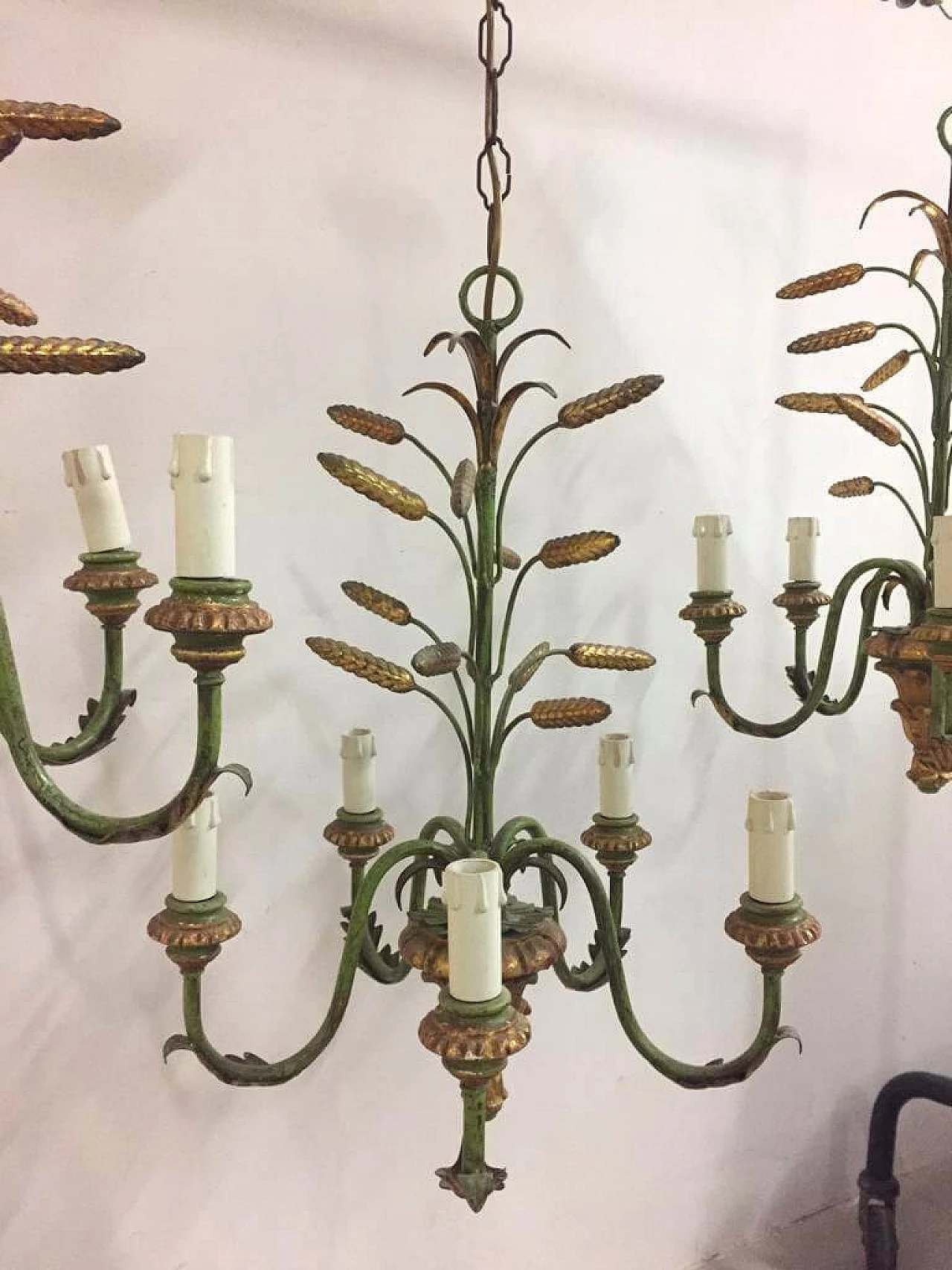 Green and gold lacquered 5-light chandelier, 1960s 1095190