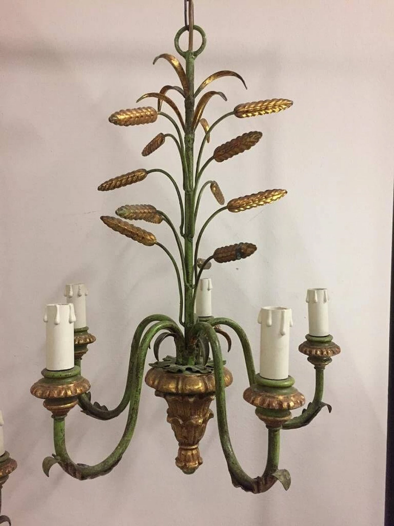 Green and gold lacquered 5-light chandelier, 1960s 1095191
