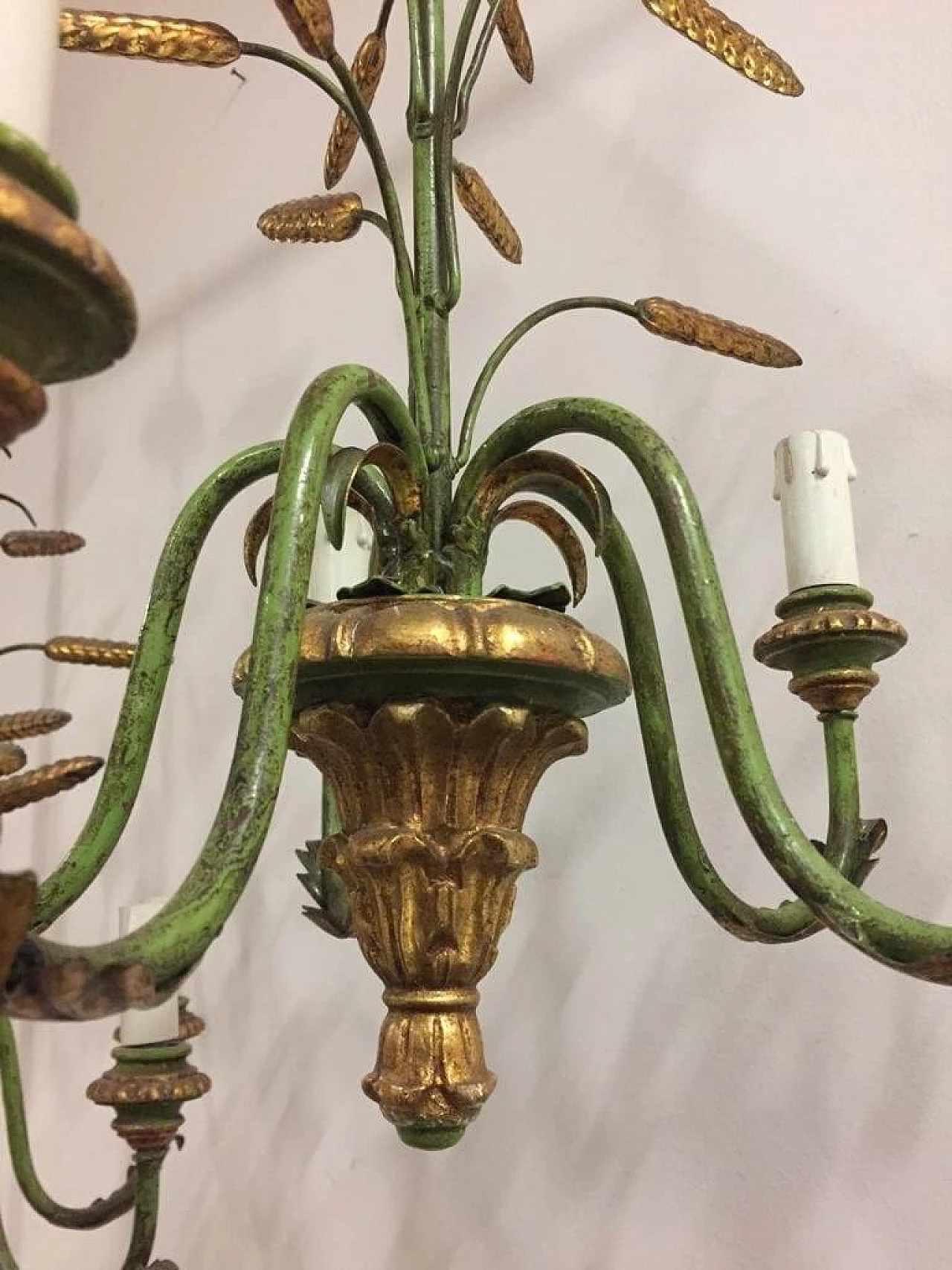 Green and gold lacquered 5-light chandelier, 1960s 1095192