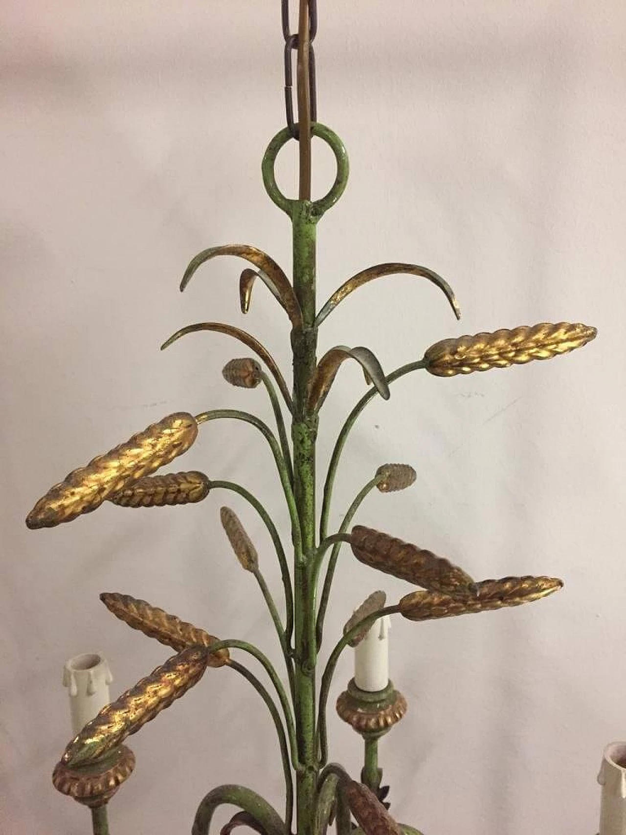 Green and gold lacquered 5-light chandelier, 1960s 1095193