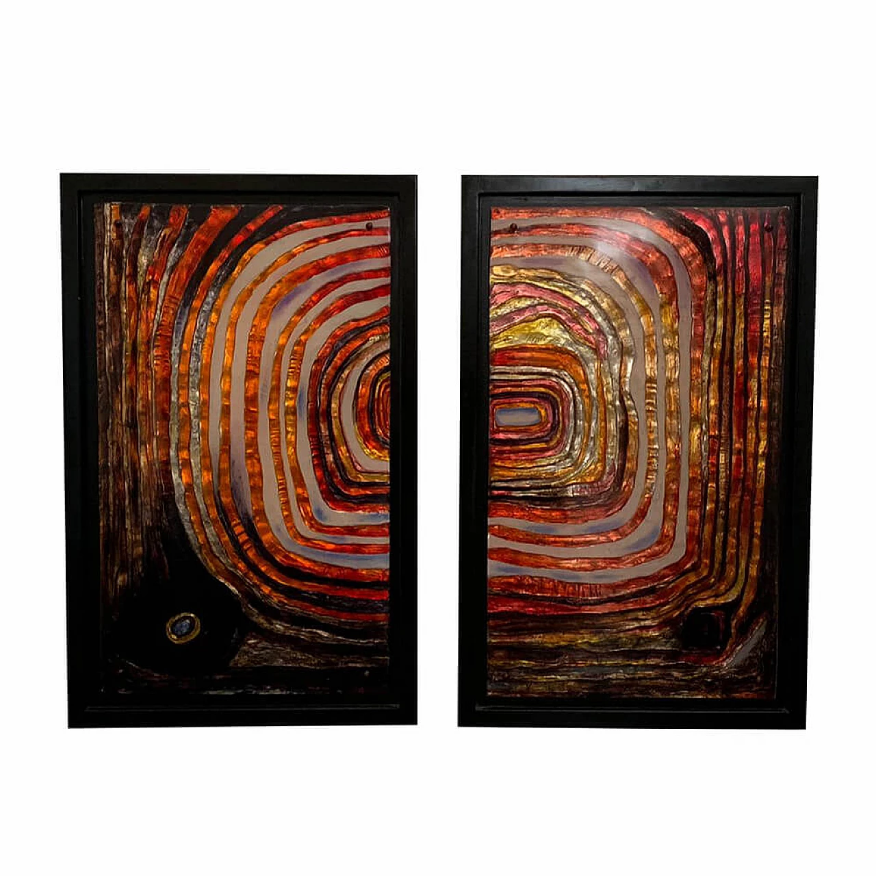 Pair of vintage multicolored resin panels, 70's 1095317