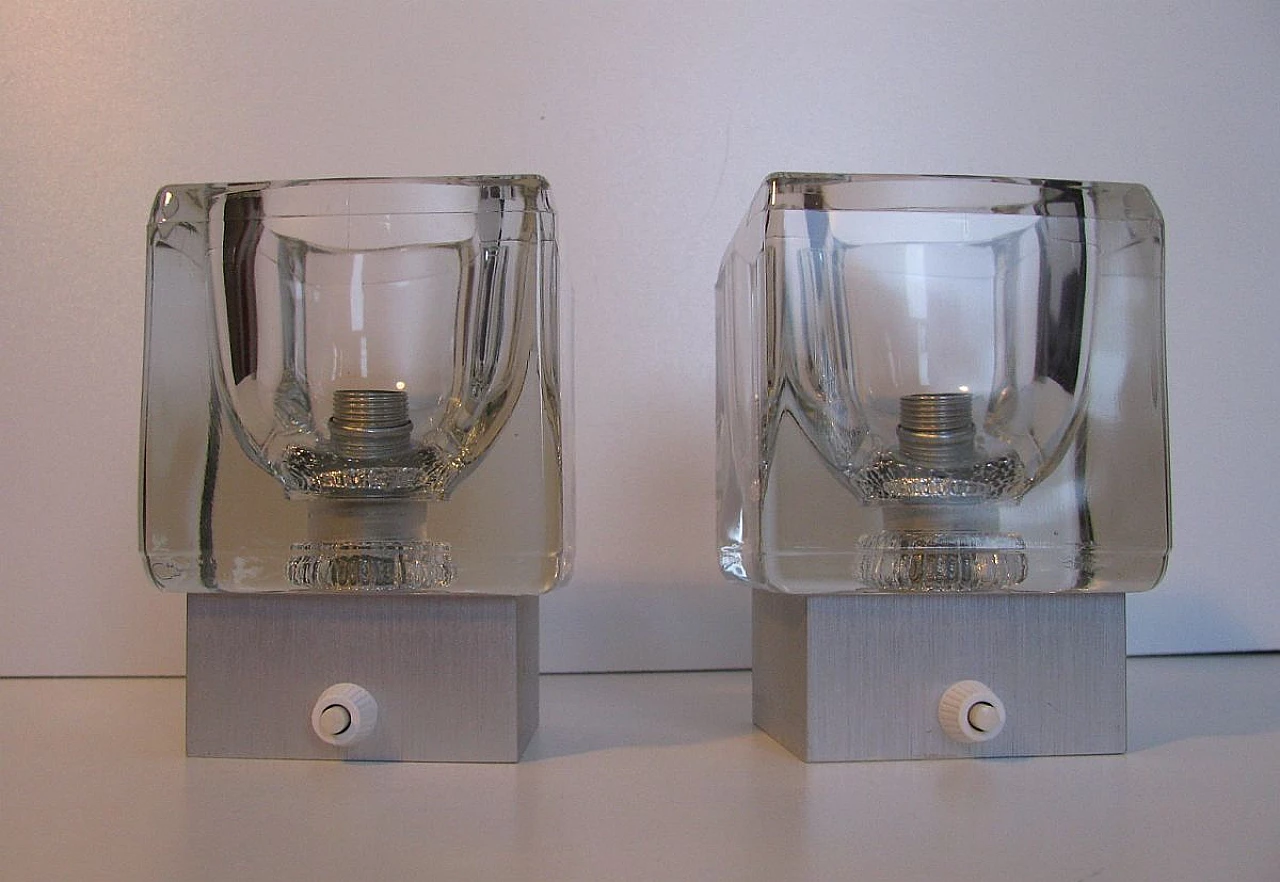 Coppia di lampade da parete in alluminio e vetro di Peill & Putzler, anni '70 1095319