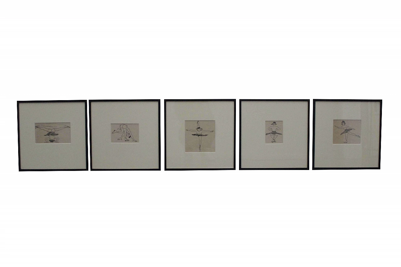 5 stampe con illustrazioni di pattinatrice sul ghiaccio, anni '50 1095699