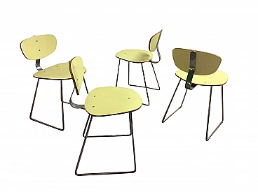 4 sedie in formica gialla e acciaio, anni '60