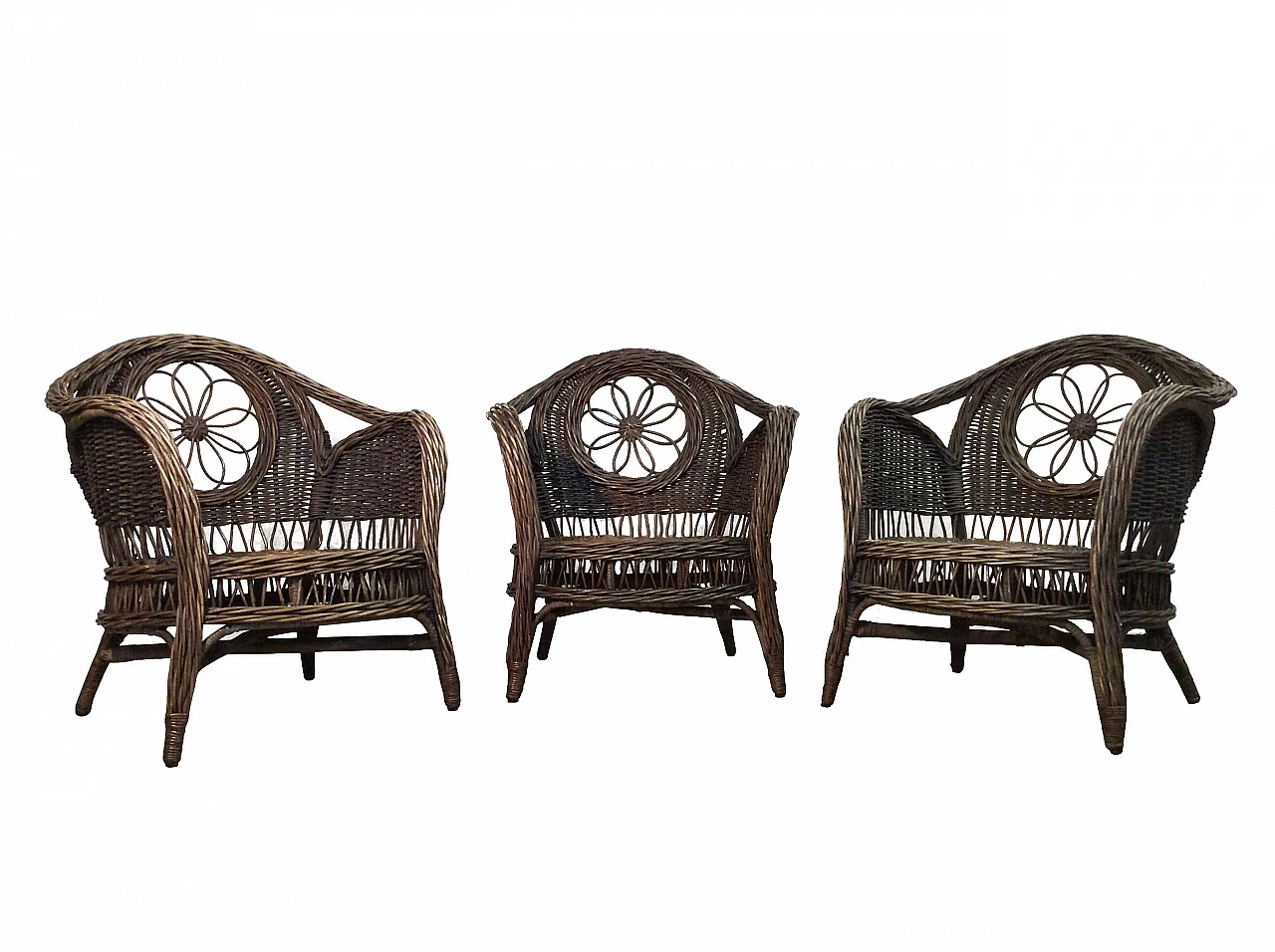 3 poltrone in salice intrecciato 1095785