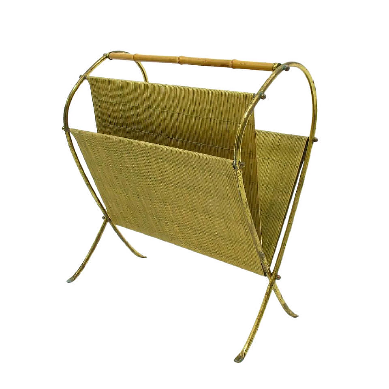 Brass and bamboo magazine rack , 1960s 1095840