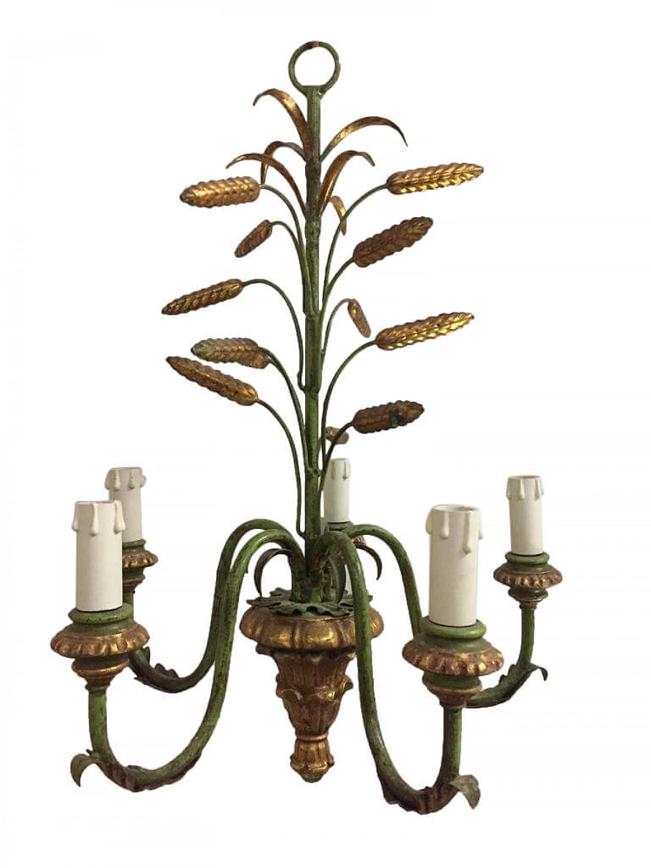 Green and gold lacquered 5-light chandelier, 1960s 1096031