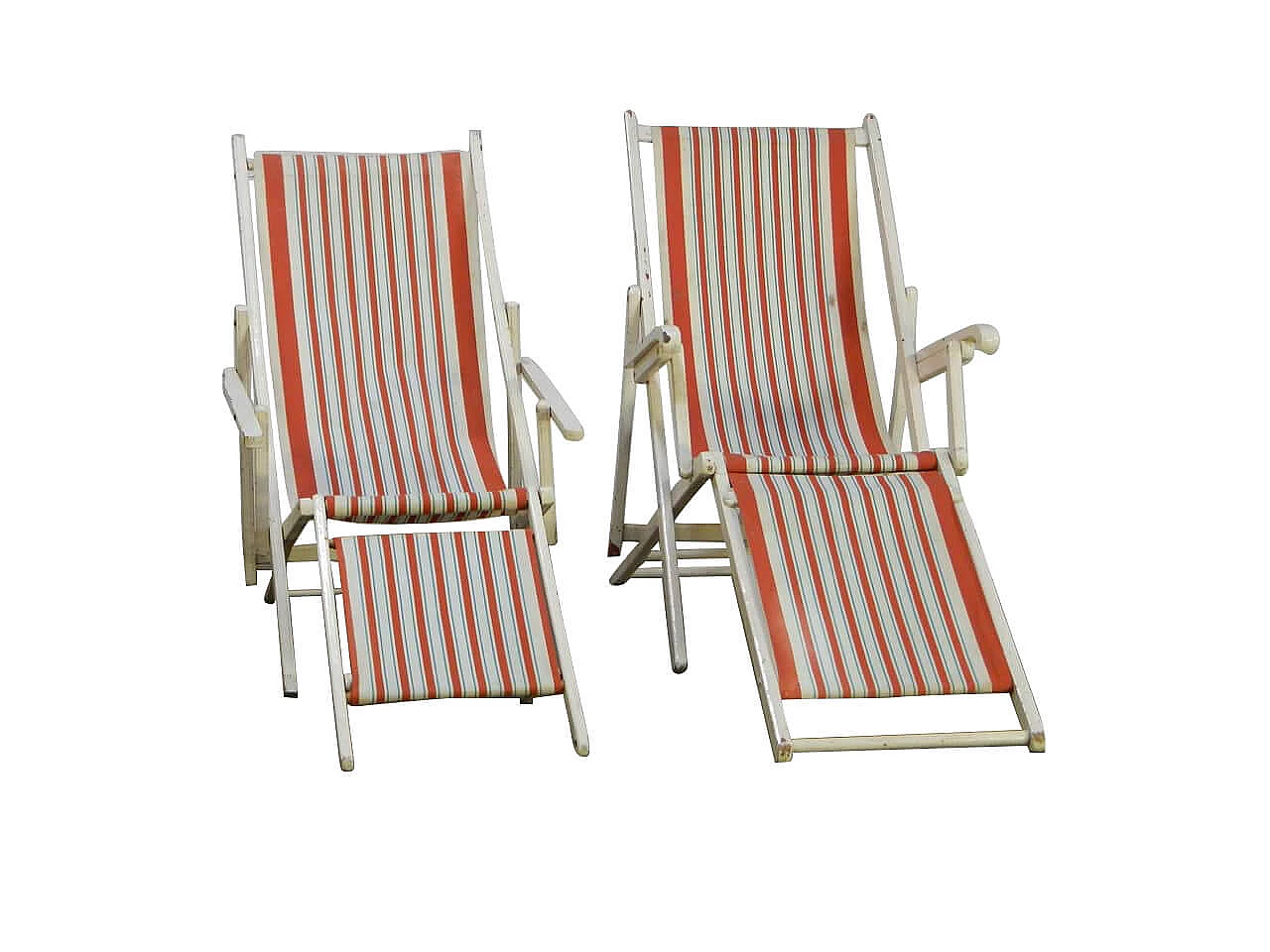Pair of beach striped foldable chairs, Italy, 50s 1096090