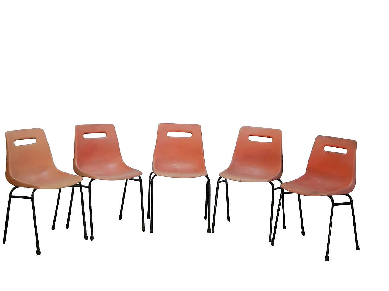 Set of 5 Italian red bistro chairs, Italy, 50s 1096261