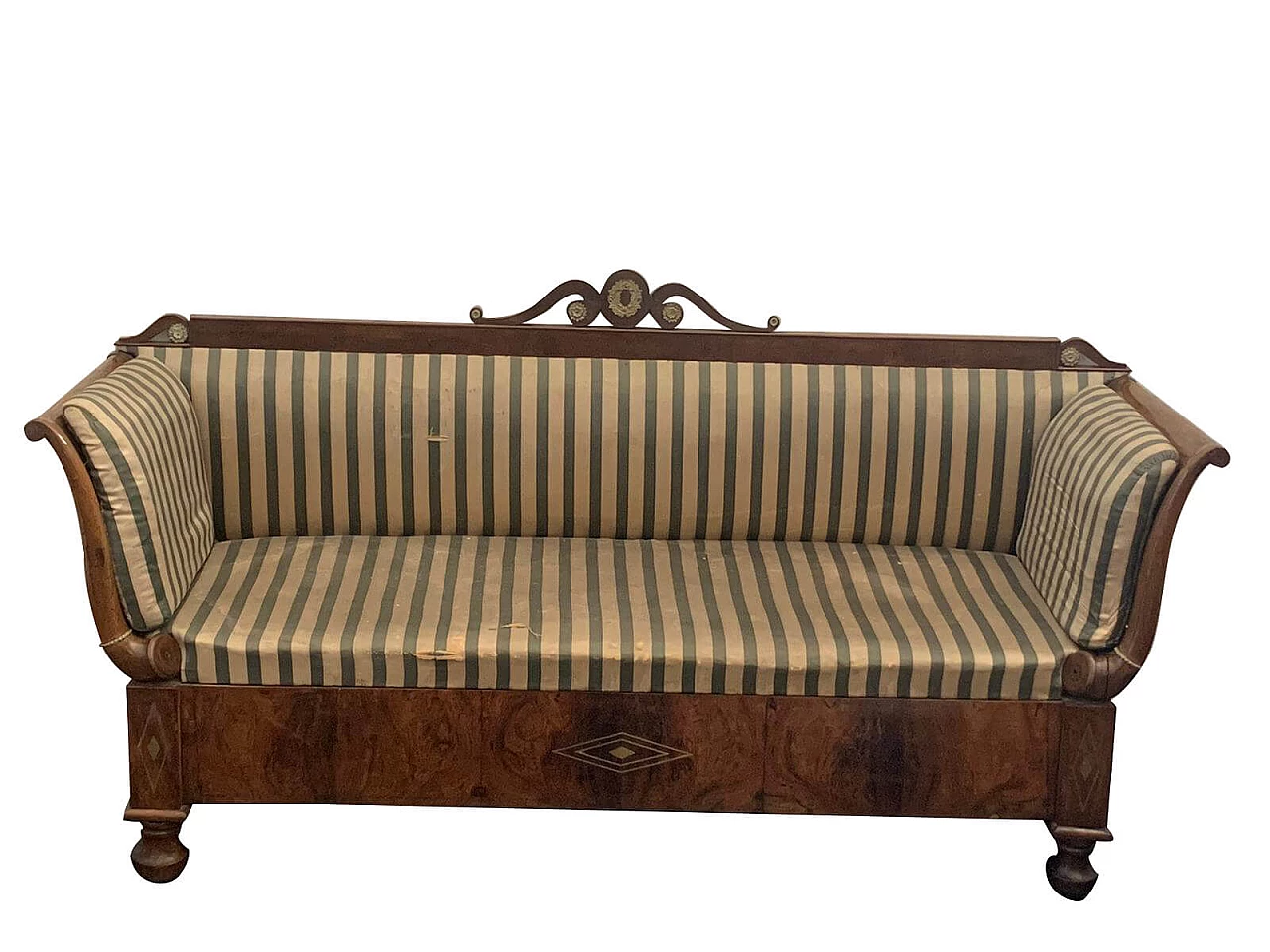 Divano in noce Impero Carlo X intarsiato in ottone, Genova 1810 1096326