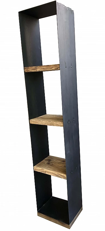 Iron bookcase with reclaimed wood