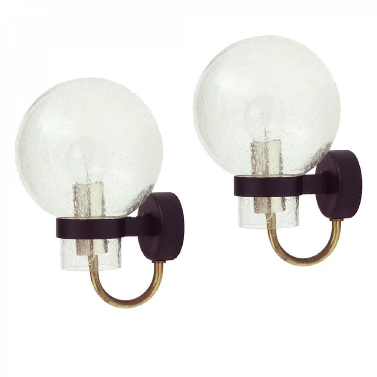 Pair of wall lamps in glass and brass by Glashütte Limburg, 60s 1096893