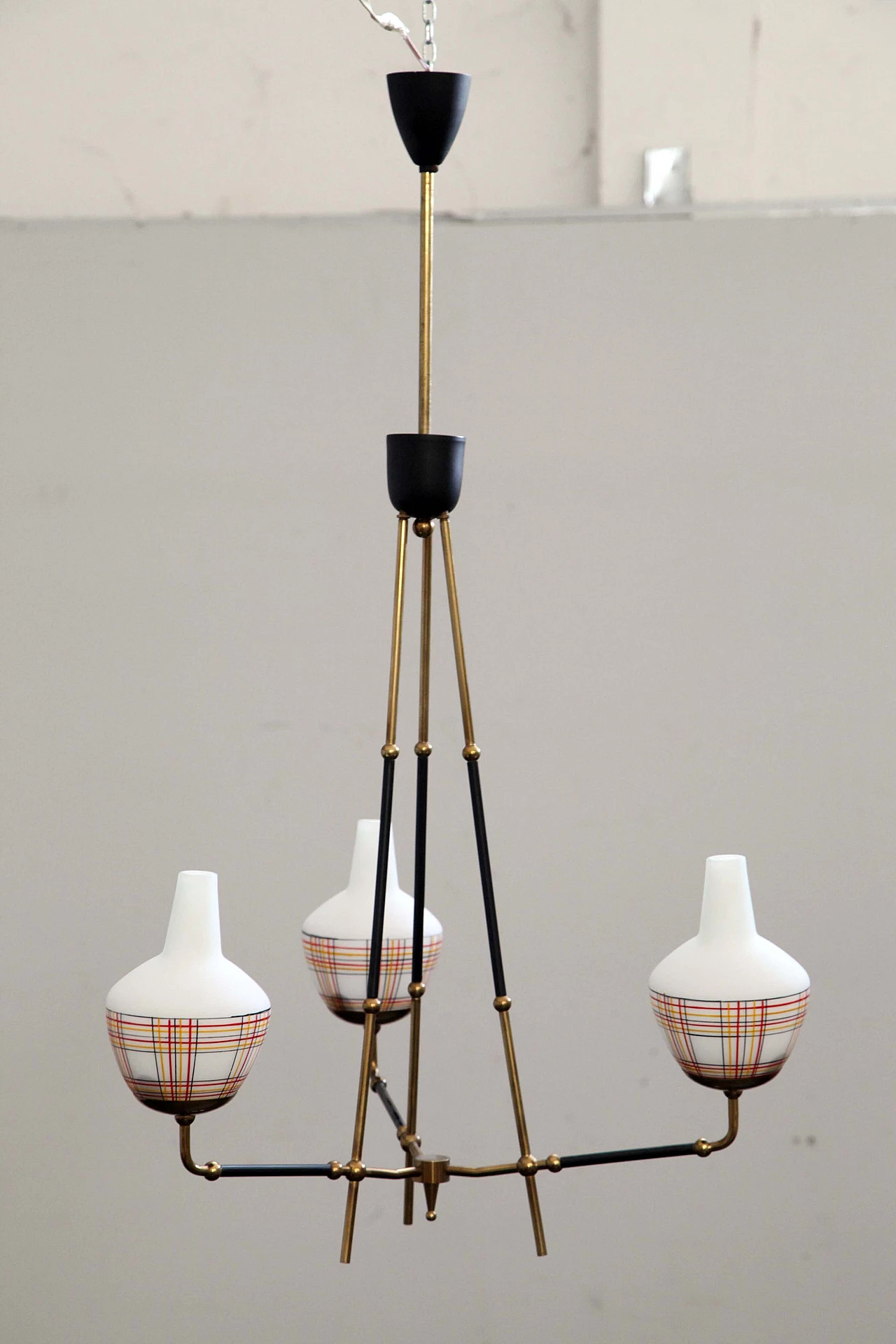 Brass chandelier with 3 lights, 50s 1096963