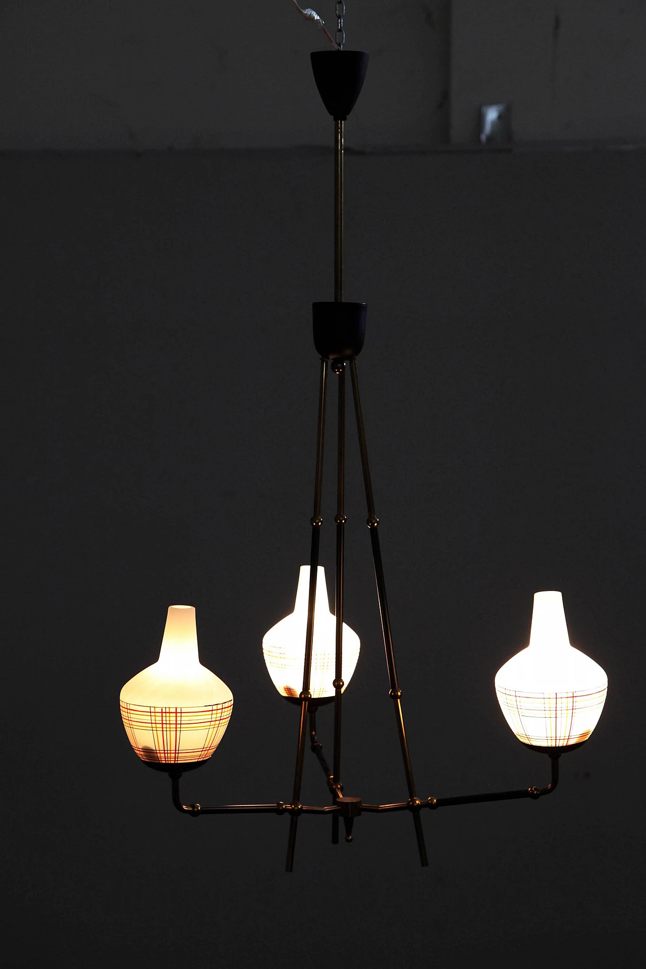 Brass chandelier with 3 lights, 50s 1096964