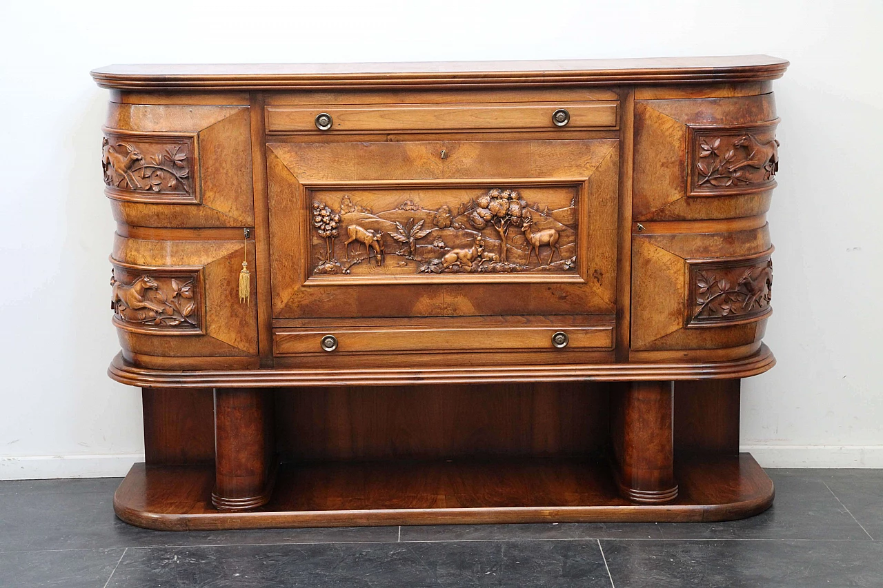 Credenza da sala in radica di olmo, anni '30 1097085