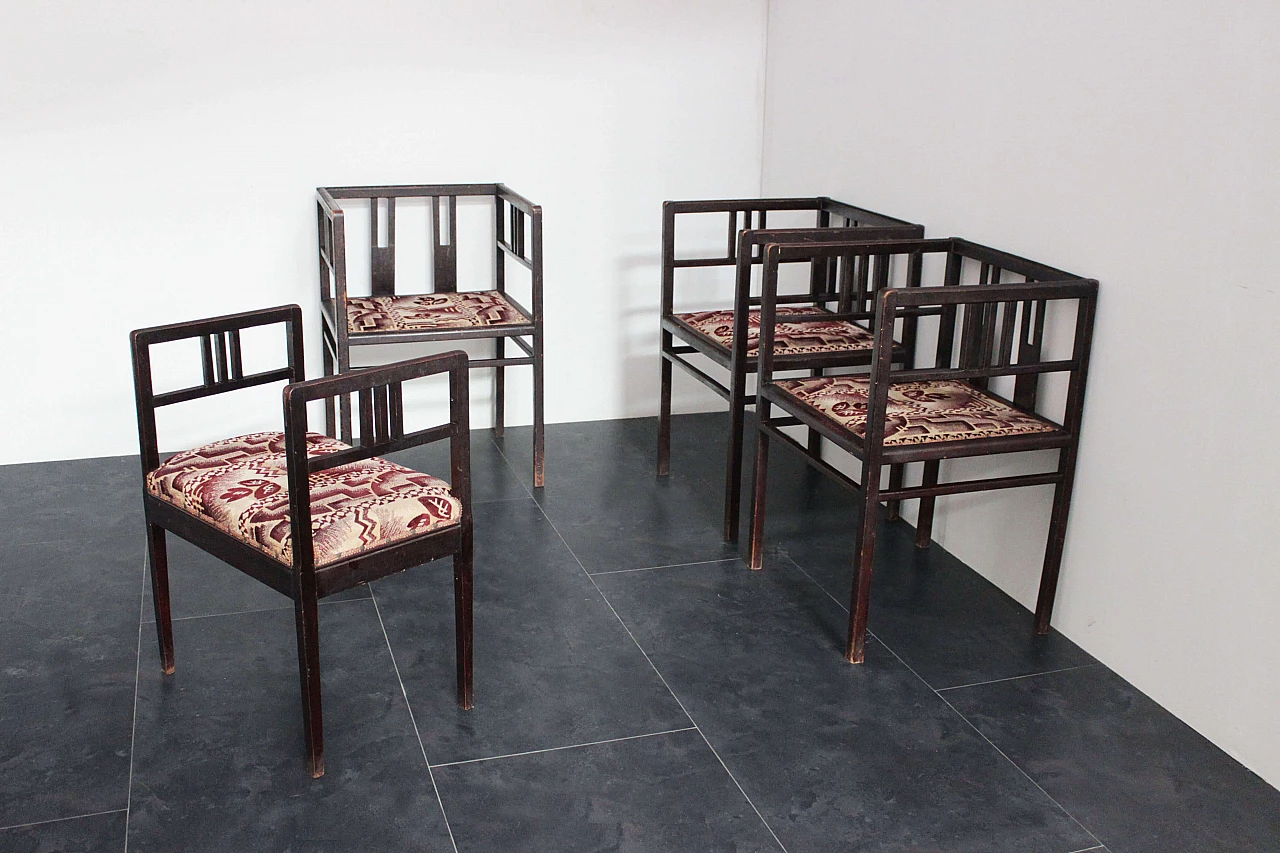3 Pozzetto mahogany armchairs and ottoman, 1920s 1097225