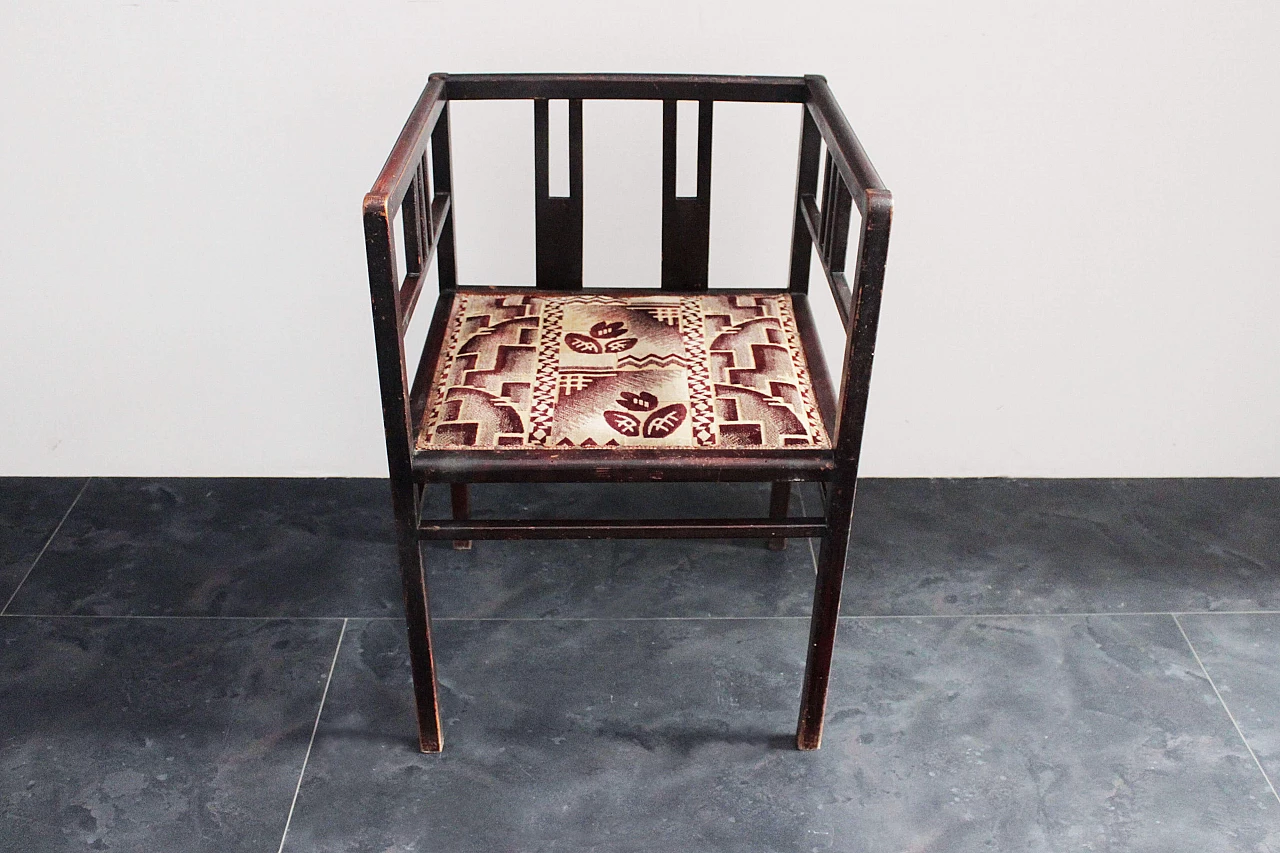 3 Pozzetto mahogany armchairs and ottoman, 1920s 1097226
