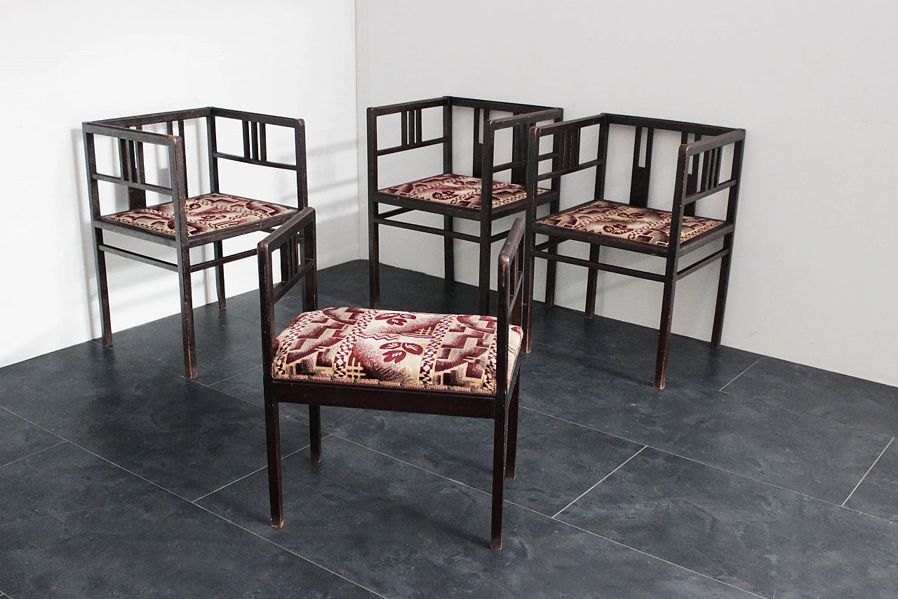 3 Pozzetto mahogany armchairs and ottoman, 1920s 1097228