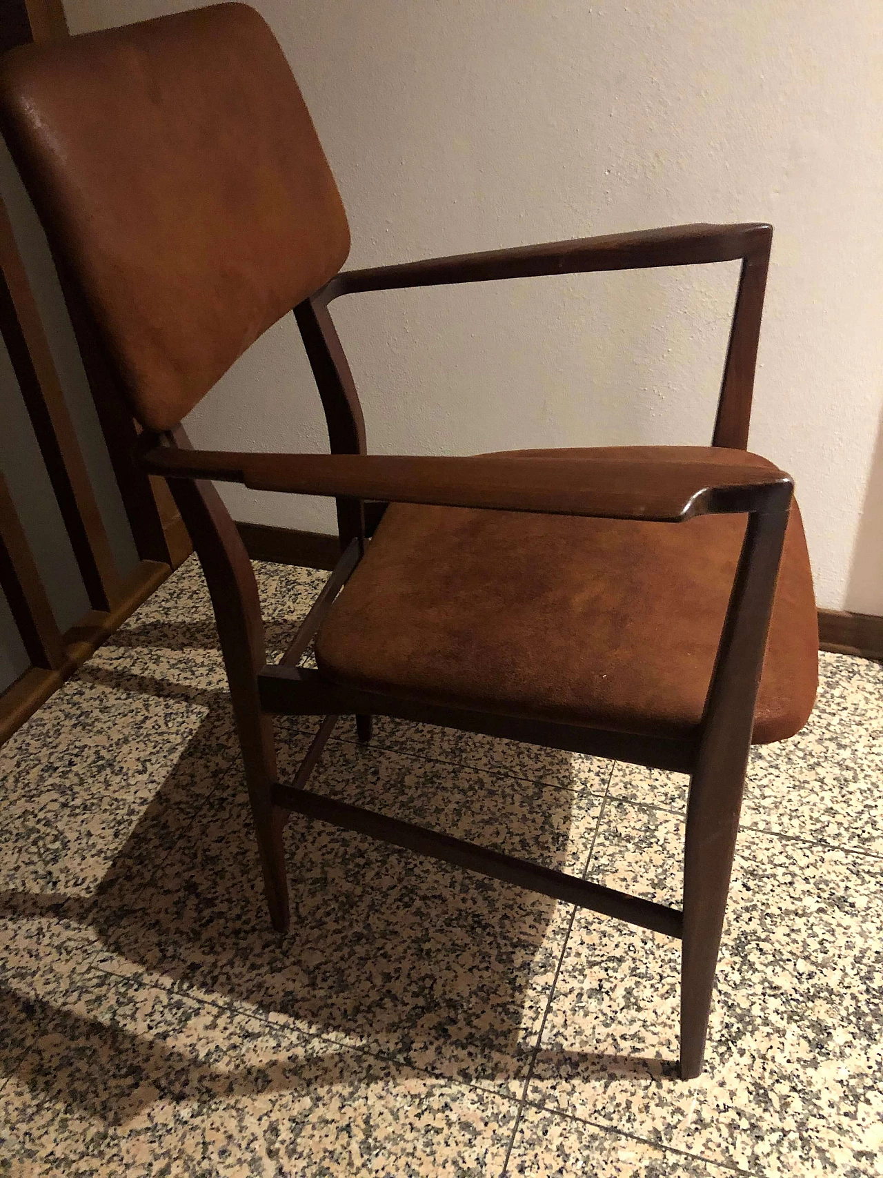 Armchair in mahogany and skai, 1950's 1097269
