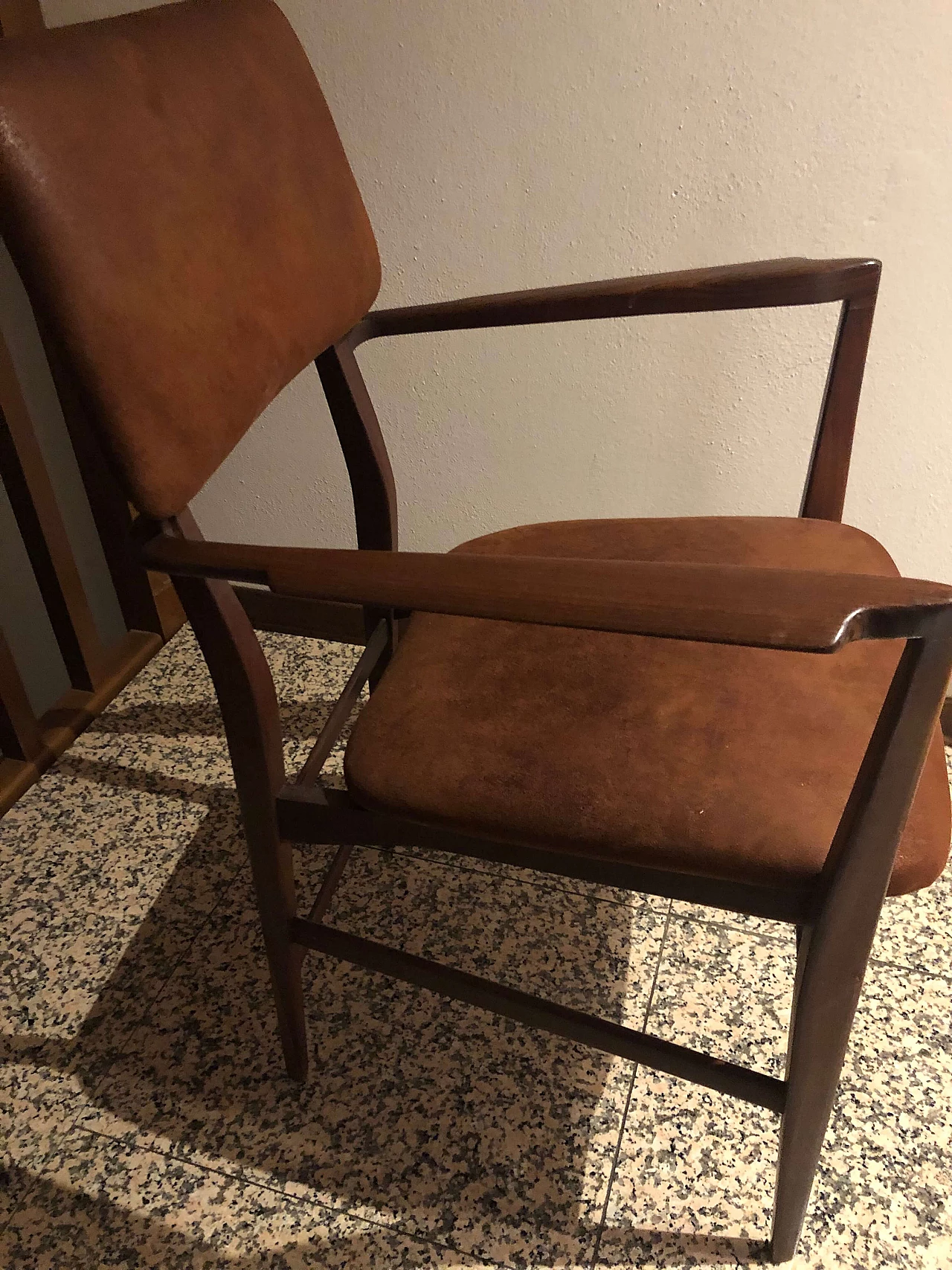Armchair in mahogany and skai, 1950's 1097270
