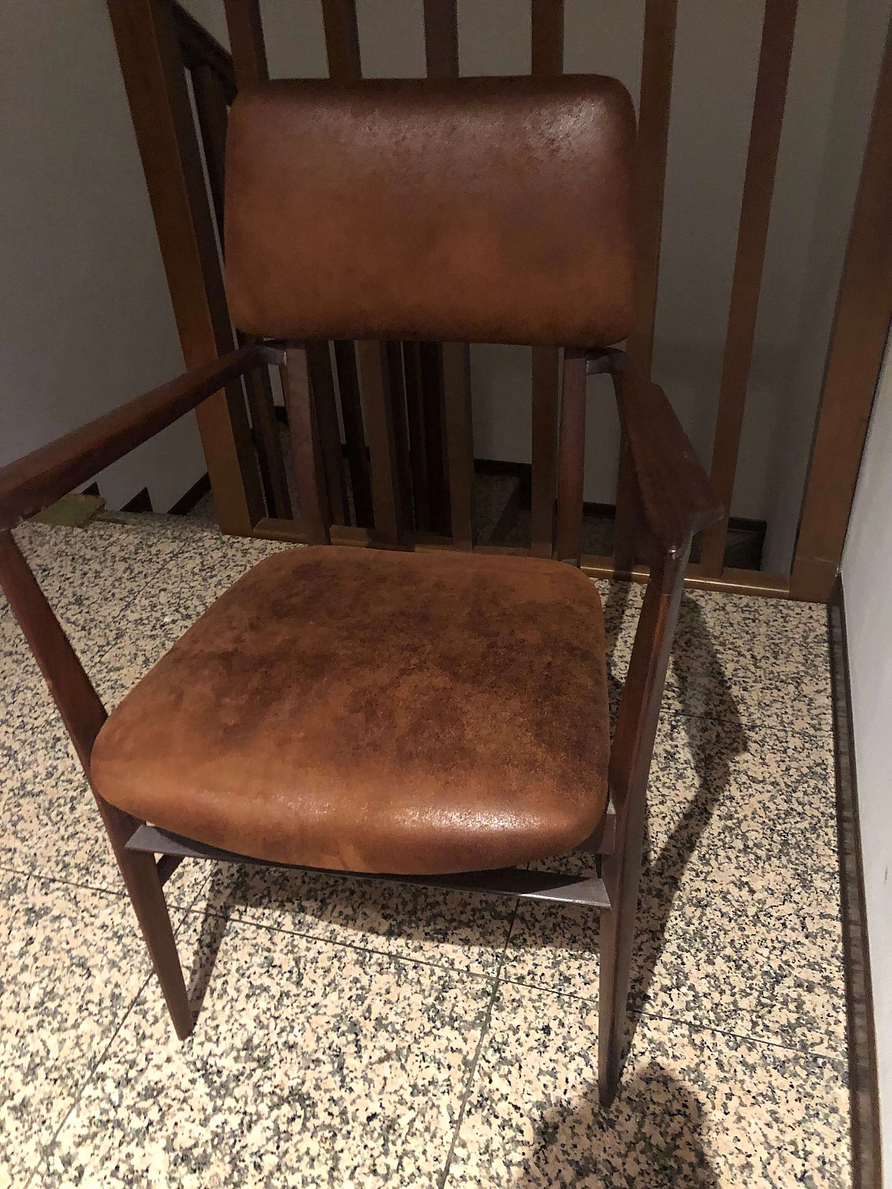 Armchair in mahogany and skai, 1950's 1097271