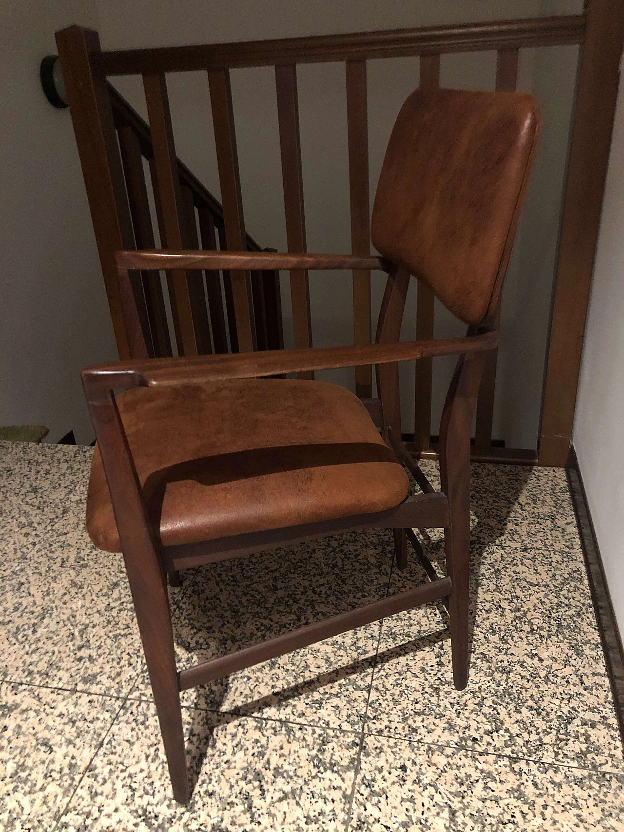Armchair in mahogany and skai, 1950's 1097273