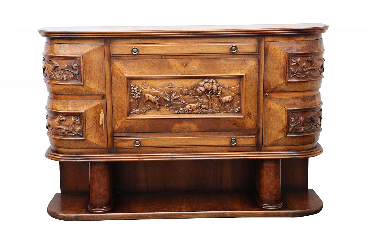 Credenza da sala in radica di olmo, anni '30 1097935