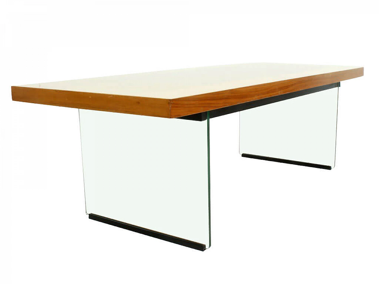 Tavolino da caffè in vetro e noce, anni '50 1097952