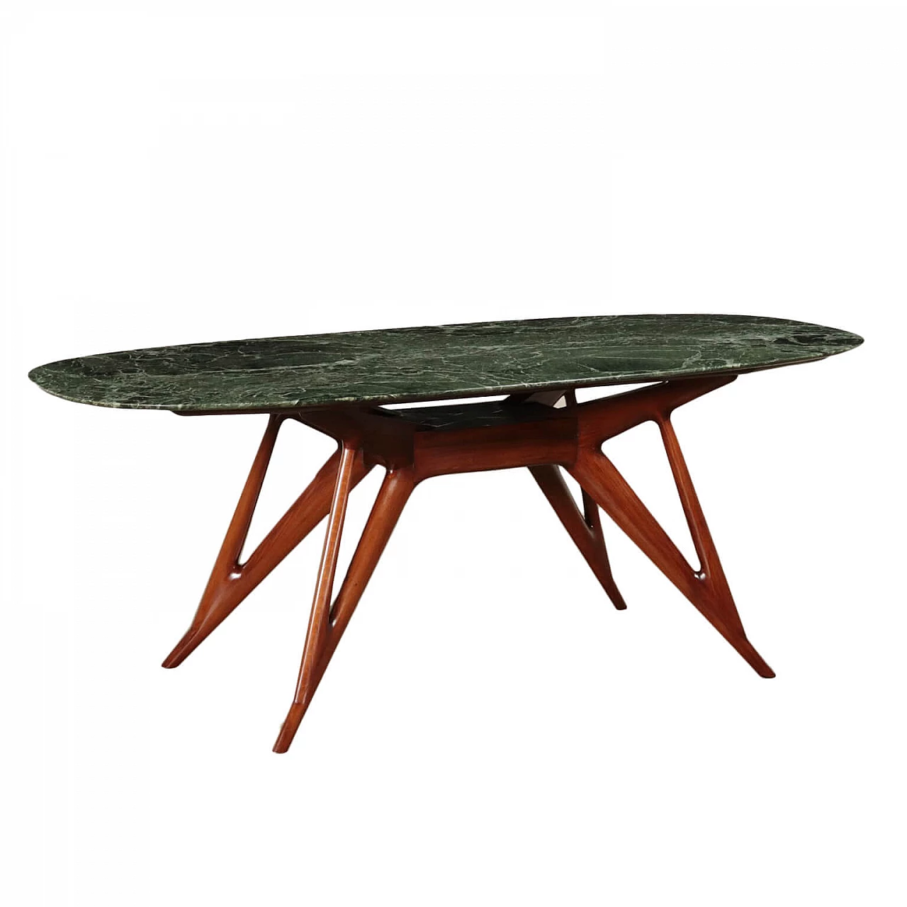 Tavolo da pranzo in faggio e marmo verde, anni '50 1097989
