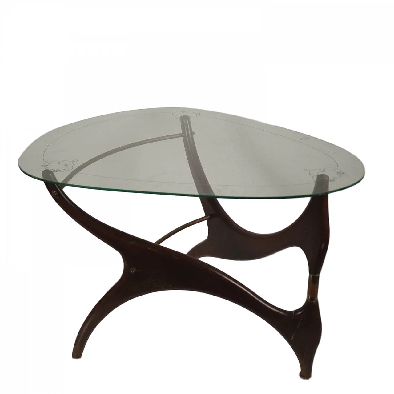 Coffee table with decorated glass top, 1950s 1098025